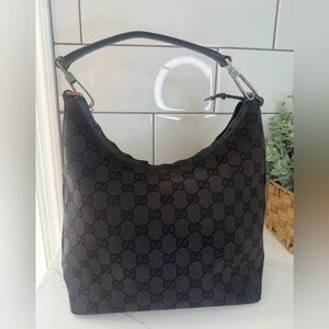Authentic Gucci Black GG Canvas hobo Shoulder Bag